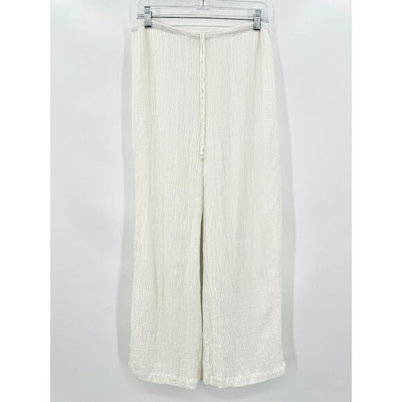 FAITHFULL THE BRAND White Linen Gauzy Stretch Pull On Straight Pants Sz Medium 6 - Picture 1 of 6